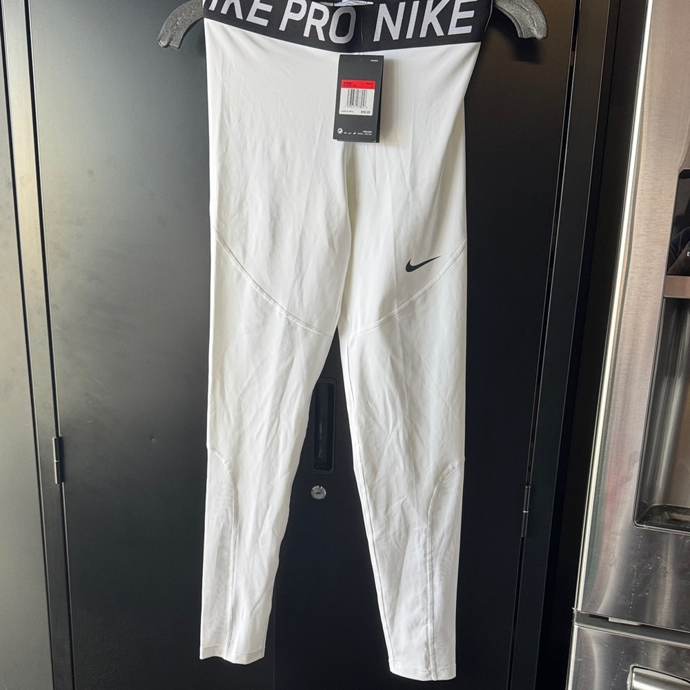 Nike White Leggings with Black Logo Waistband